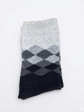 Happy Socks Unisex Grey Argyle Crew Socks OSFM Black & Grey Monochrome